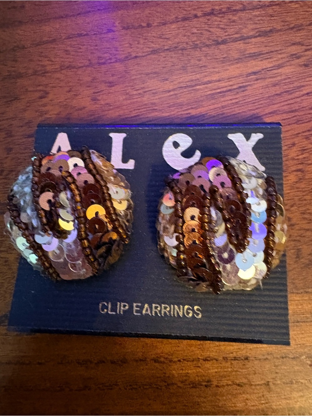 Vintage Alex Sequined Brown Clip-On Earrings